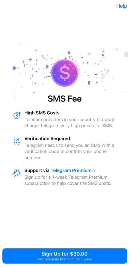 Telegram电报TG登录提示付费SMS Fee验证的解决方案